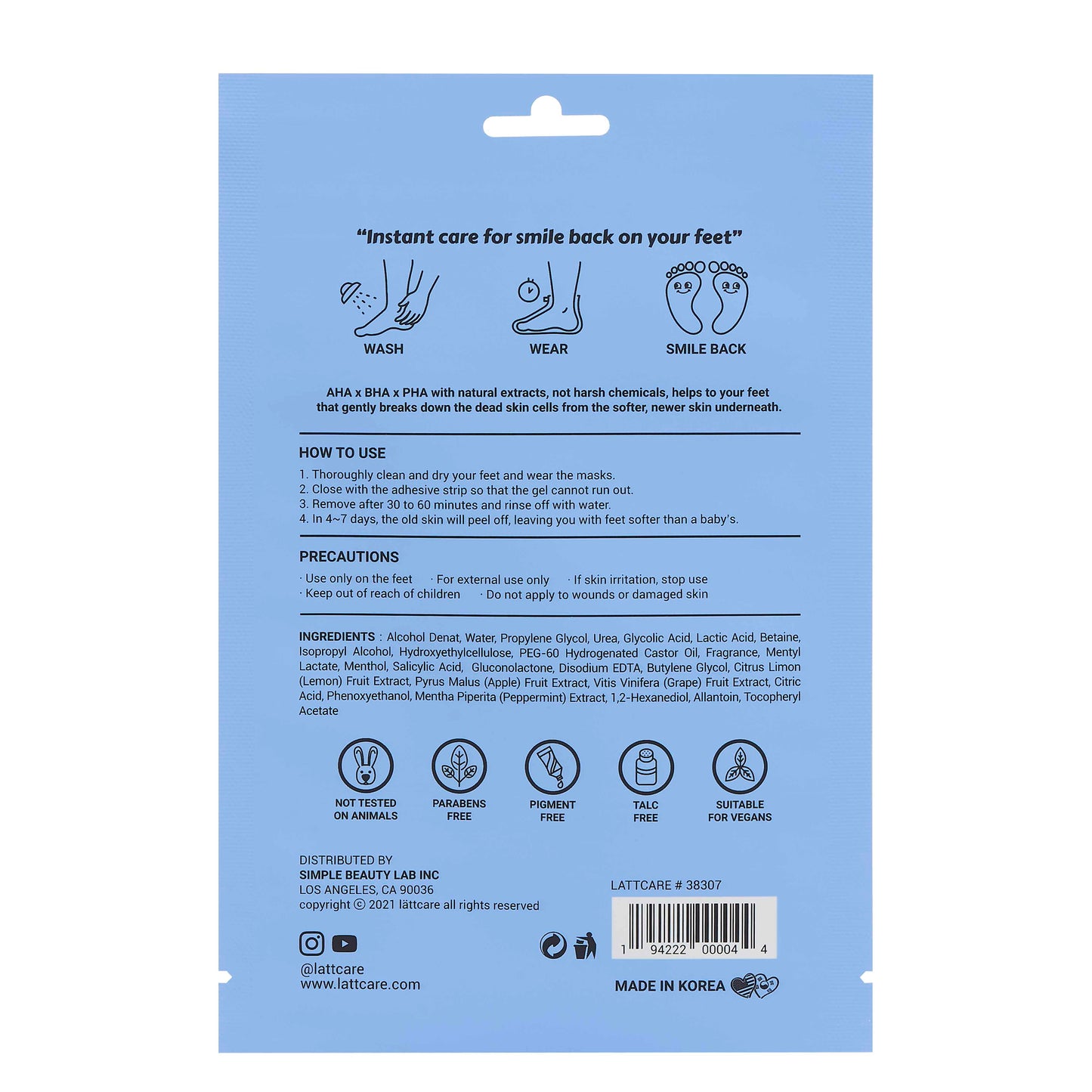 lattcare exfoliating foot care mask - 1pair