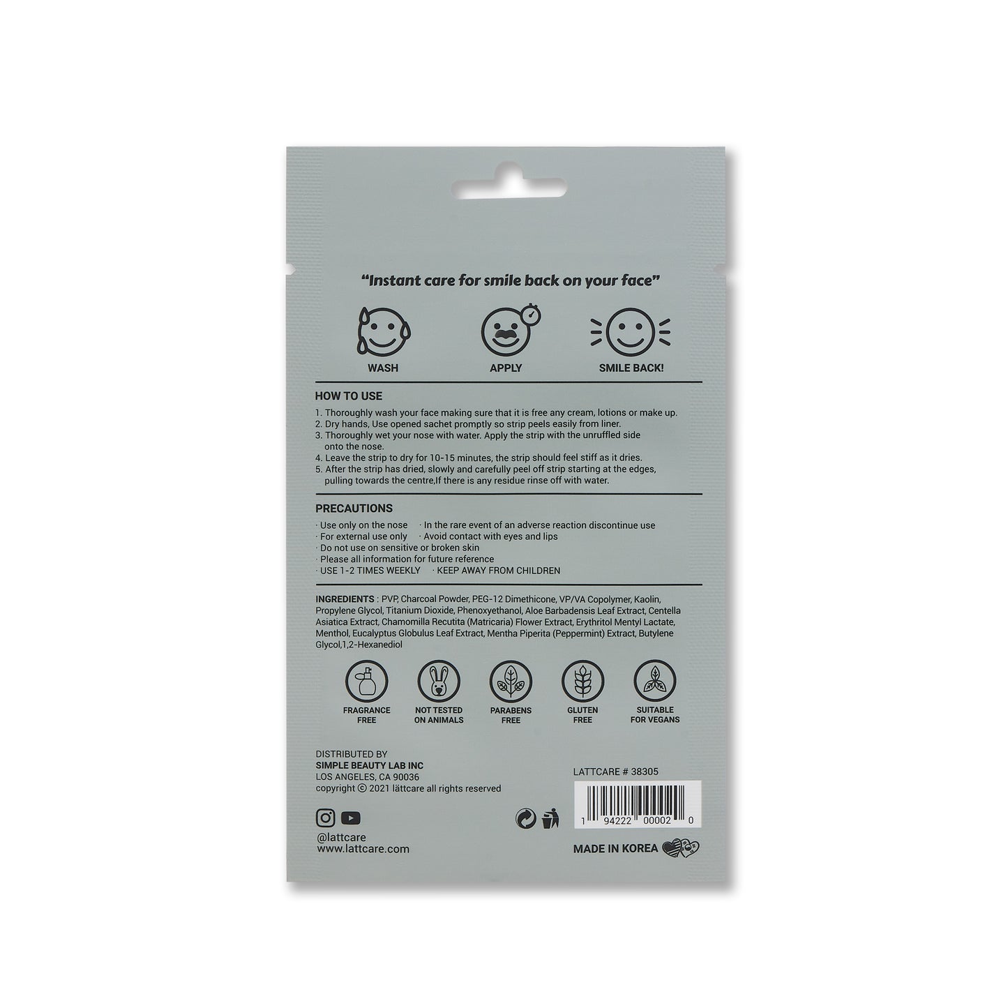 lattcare Charcoal nose pore strips -6P